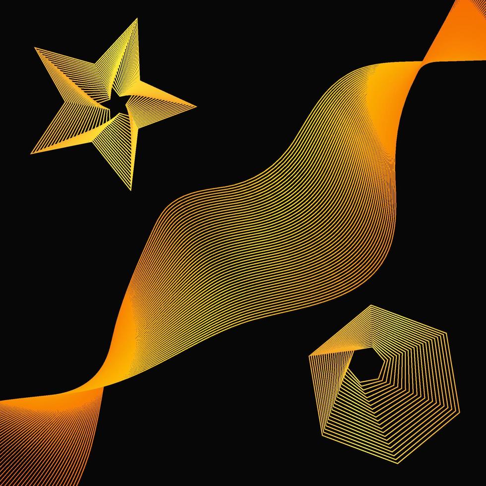 abstrakte Goldfiguren auf dunklem Hintergrund, Welle, Stern und Sechseck. vektor