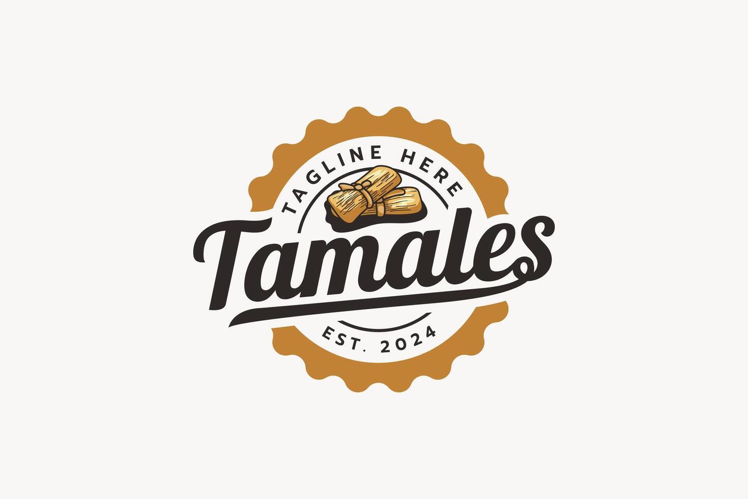 tamales logotyp med en kombination av två tamales och skön text i de form av ett emblem. detta logotyp är lämplig för restauranger, mat lastbilar, kaféer, etc. vektor