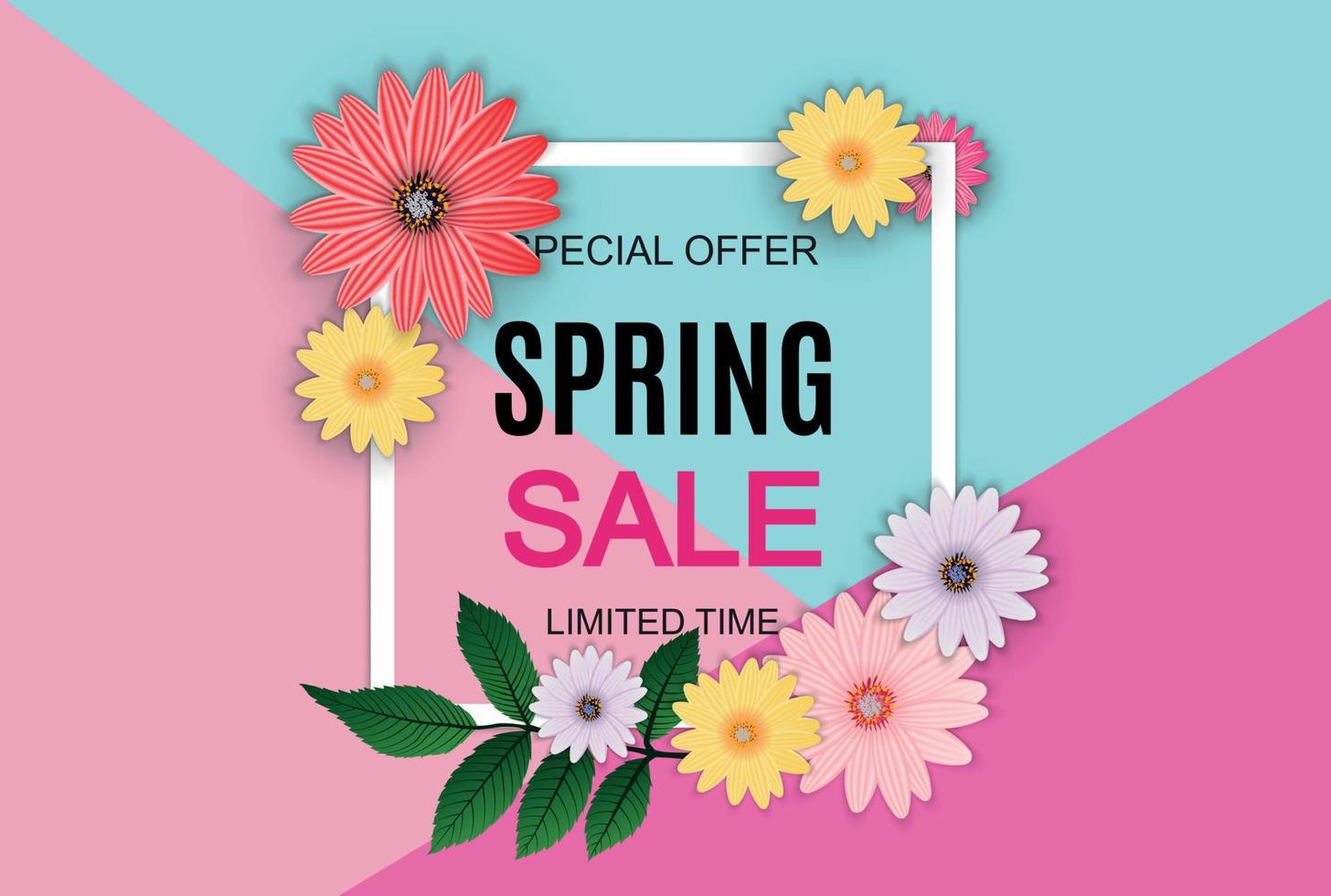 Frühlingsverkauf süßer Hintergrund mit bunten Blumenelementen. Vektor-Illustration vektor