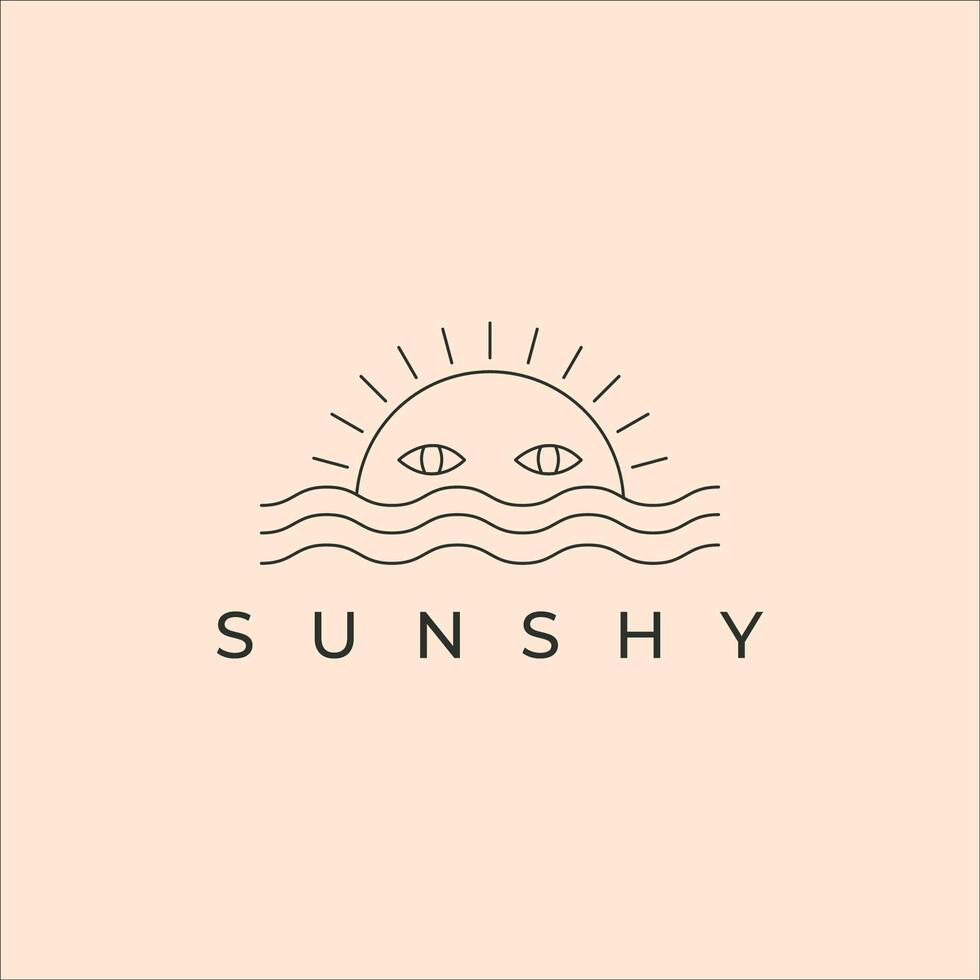 Sonne schüchtern Linie Kunst Symbol Logo minimal Illustration Design, Sonnenuntergang und Welle Logo Design vektor