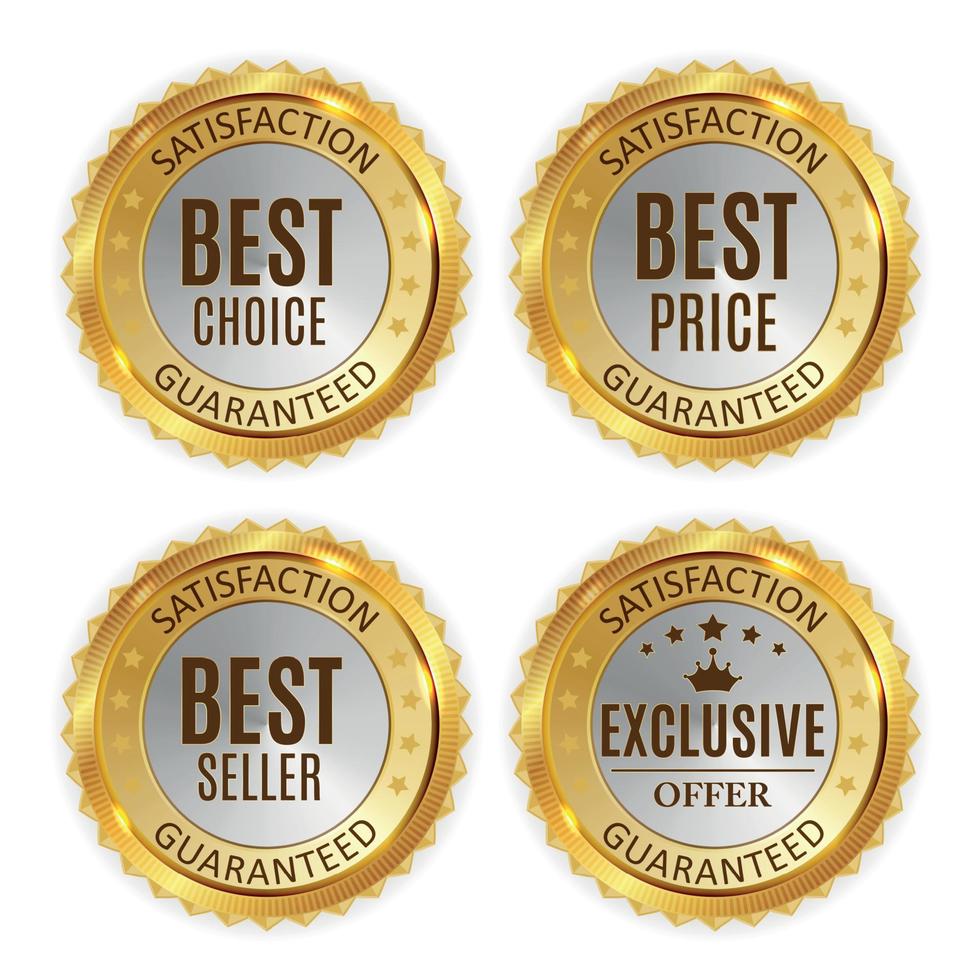 bästa pris, säljare, val och exklusivt erbjudande gyllene glänsande etikettskyltar samlingsset. vektor illustration