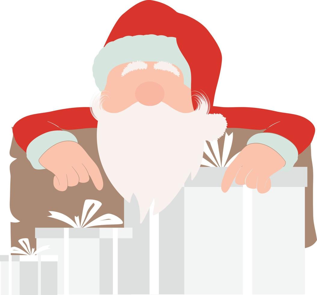 Es gibt einen Weihnachtsmann mit Weihnachtsgeschenken und Geschenken. vektor