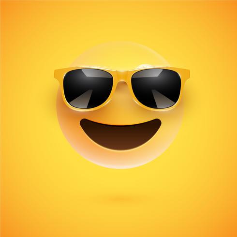 Hoch-ausführlicher smiley 3D mit Sonnenbrille auf einem bunten Hintergrund, Vektorillustration vektor