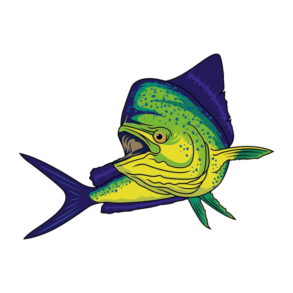Mahimahi Dorado Angeln Illustration Logo Bild t Hemd vektor