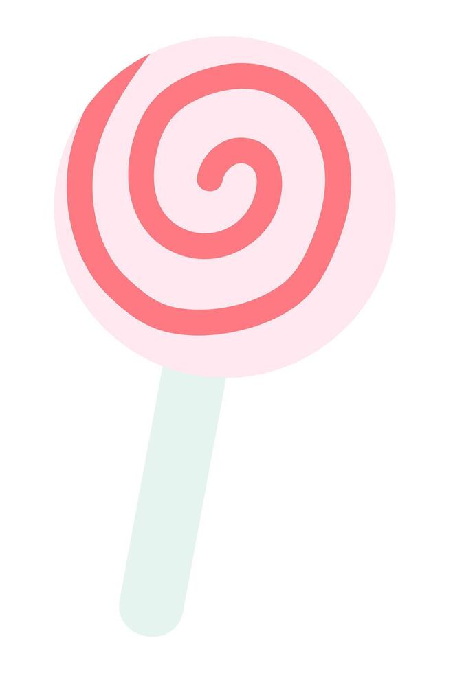Rosa Spiral- gestreift Lutscher im eben Design. süß Süss Süßigkeiten auf Stock. Illustration isoliert. vektor