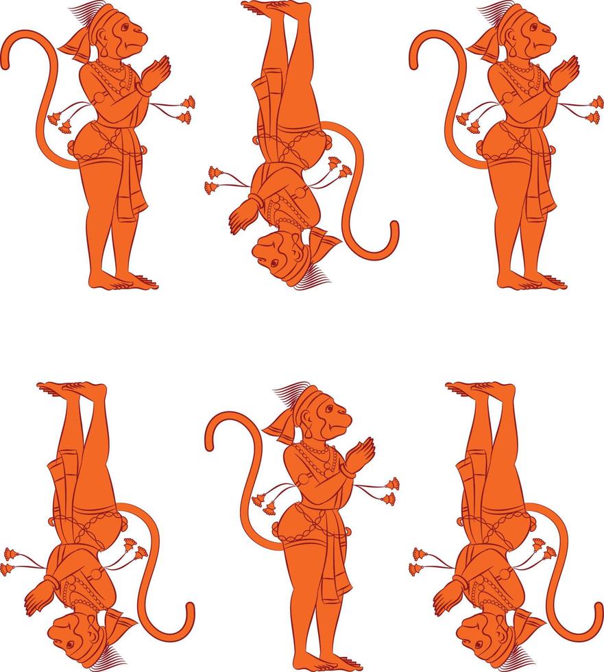 Monkeyface Gott der Macht, Lord Hanuman und seine Diener oder Sevak, wie sie genannt werden. im indischen Volkskunst-Pinguli-Stil. für Textildruck, Logo, Tapete vektor