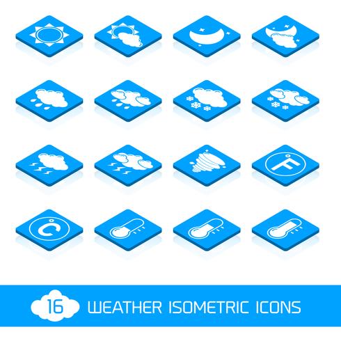Väder isometriska ikoner vita och blåa vektor