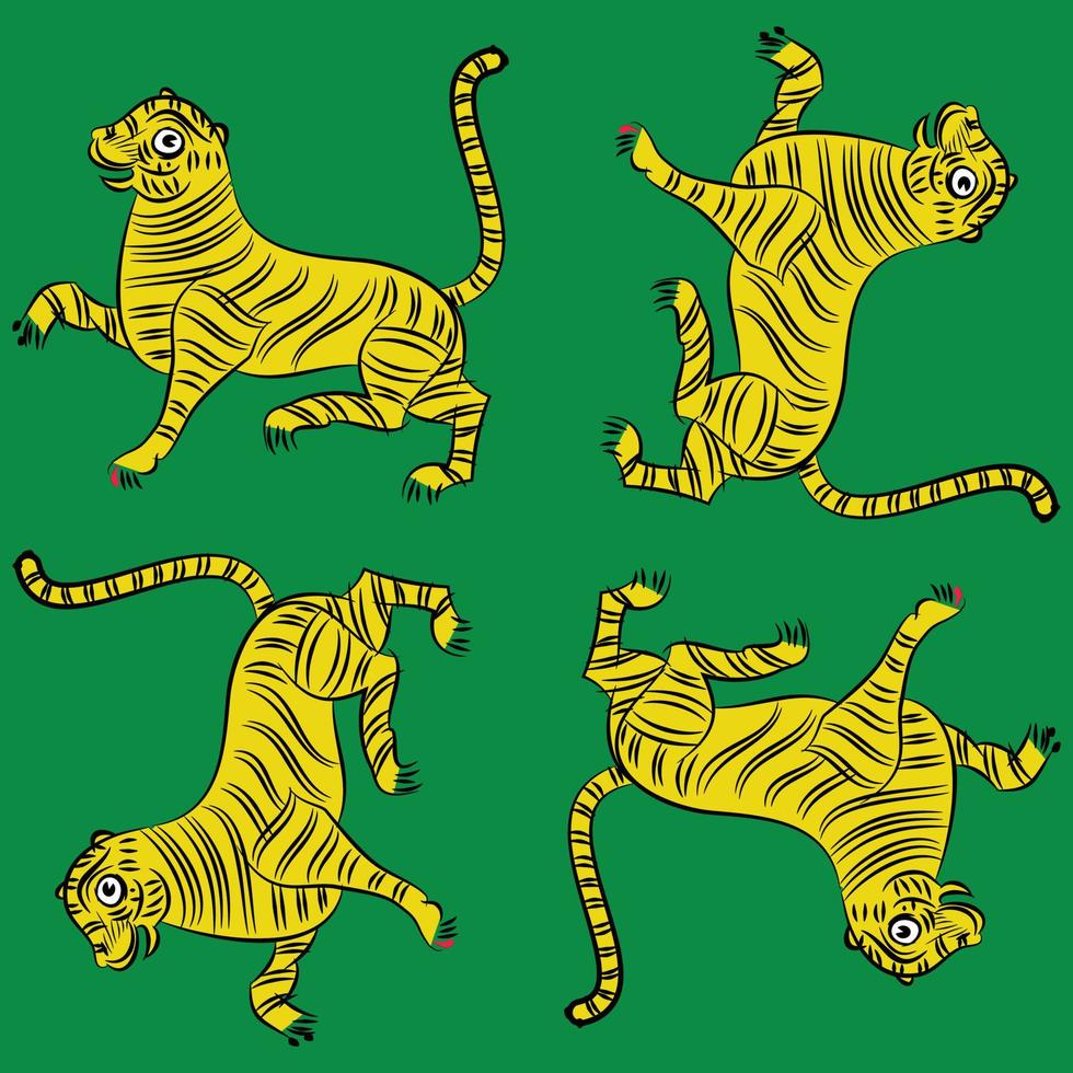 tiger tecknade i ganjfa stil. ganjifa är ett traditionellt kortspel som under en tid har utvecklats till en konstform. folkkonst från Maharashtra, Indien textiltryck, logotyp, tapeter vektor