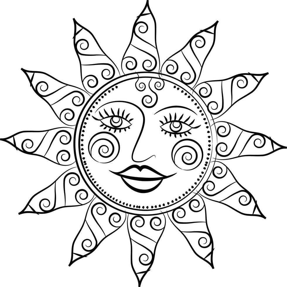gud surya eller sol i indisk folkkonst pinguli stil. för textiltryck, logotyp, tapeter vektor