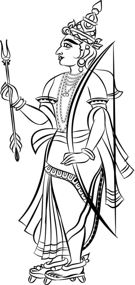 Lord Rama, der hinduistische Gott. mit Pfeil und Bogen und Sevikas oder Dienerinnen vektor