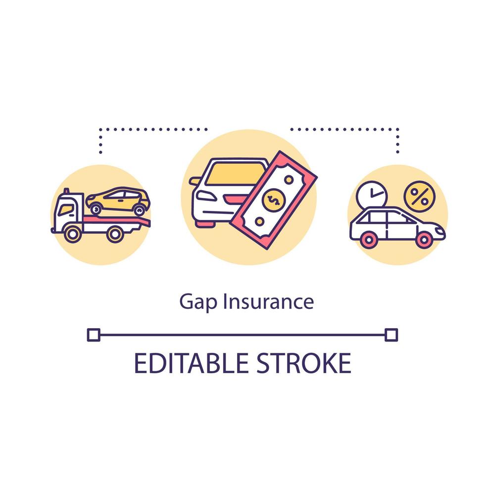 gap försäkring koncept ikon. begära pengar stöd för bilfix. ekonomiskt stöd i tid. återbetalning för fordonsidé tunn linje illustration. vektor isolerade kontur rgb färg ritning. redigerbar linje