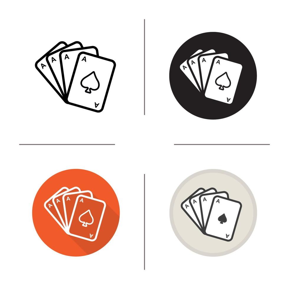 poker ace quads ikon. platt design, linjär och färgstilar. kortlek. kasino logotyp isolerade vektorillustrationer vektor