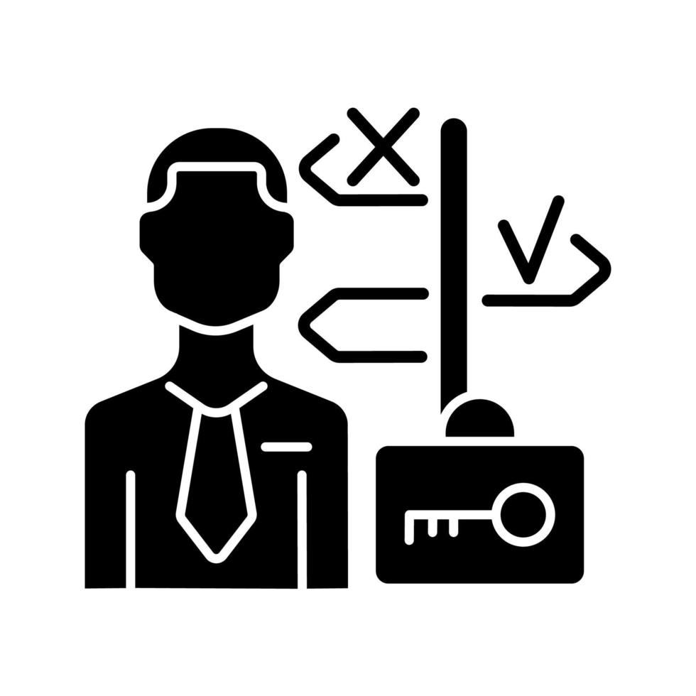 Portfoliomanager schwarzes Glyphensymbol. Investitionsentscheidungsträger. Experte für den Portfoliohandel. für Investitionen verantwortlicher Fachmann. Silhouette-Symbol auf Leerzeichen. isolierte Vektorgrafik vektor