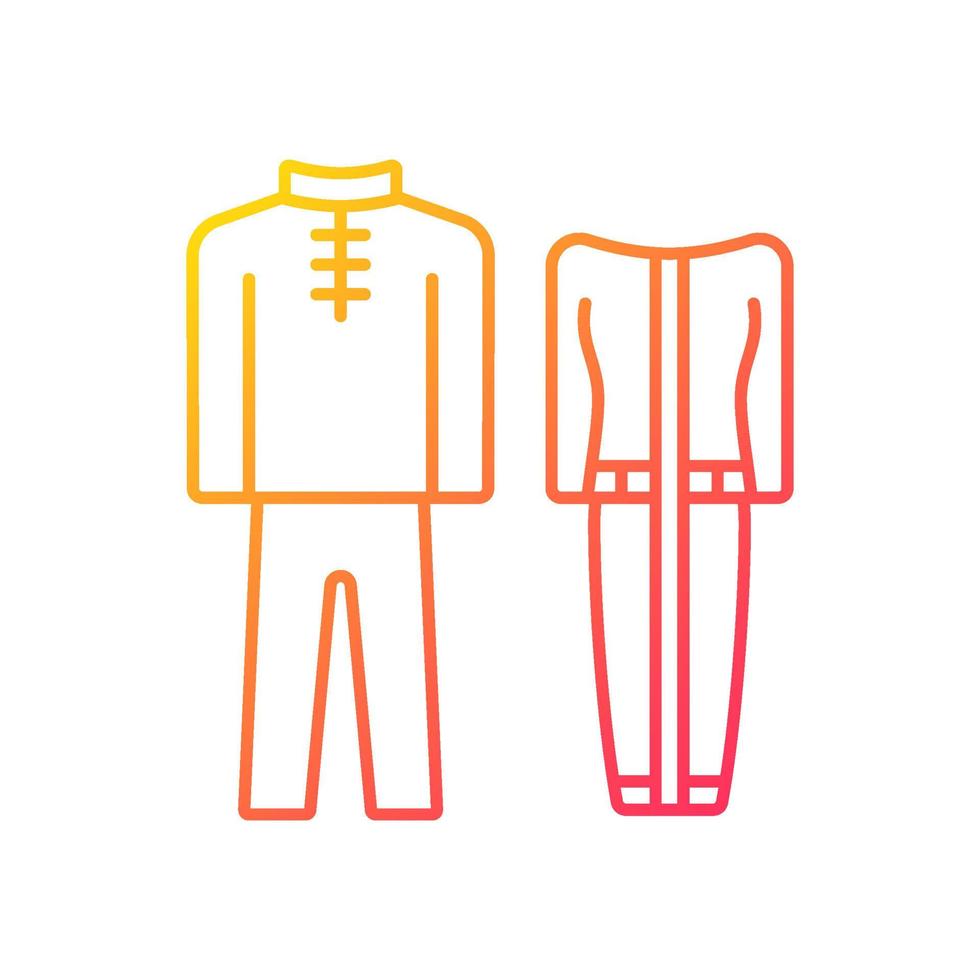 lineare Vektorsymbol für traditionelle Kleider mit Farbverlauf. singapur nationaltracht. baju kurung. traditionelles Outfit. dünne Linie Farbsymbol. Piktogramm im modernen Stil. Vektor isolierte Umrisszeichnung