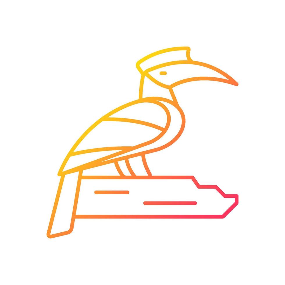 Nashornvogel-Gradienten-linearer Vektor-Symbol. singapur nationaler vogel. exotisches Tier. Allesfressende Kreatur, die wild lebt. dünne Linie Farbsymbol. Piktogramm im modernen Stil. Vektor isolierte Umrisszeichnung