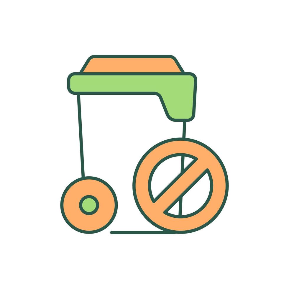 Müllcontainer Verbot RGB-Farbsymbol. keine recycelten Abfallstoffe. Abfallmanagement und -behandlung. Müllabfuhrdienst. isolierte Vektor-Illustration. einfache gefüllte Strichzeichnung vektor