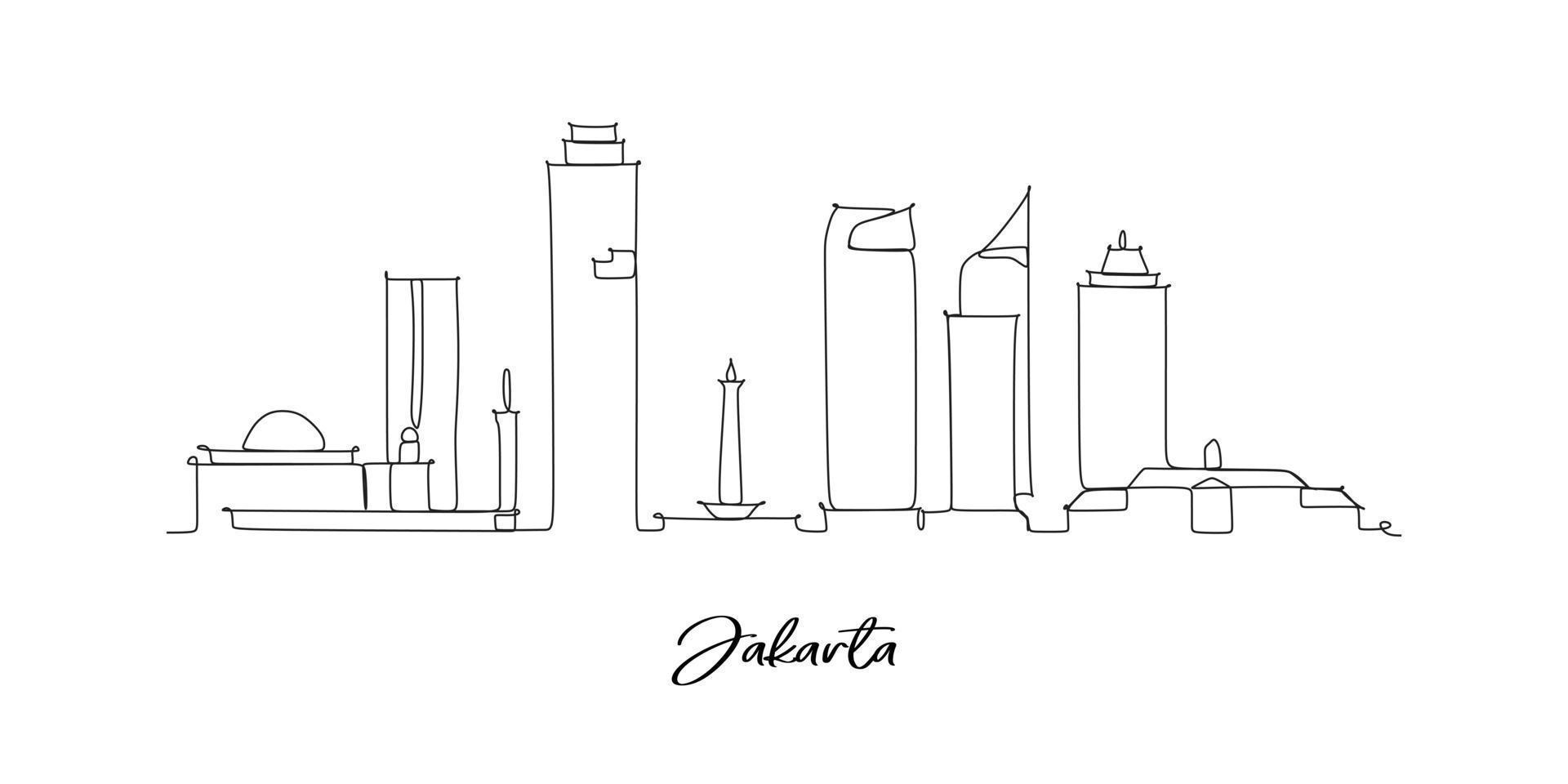 jakarta indoneisa wahrzeichen - durchgehende einlinienzeichnung vektor