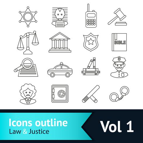Gesetz und Gerechtigkeit Icons Set vektor