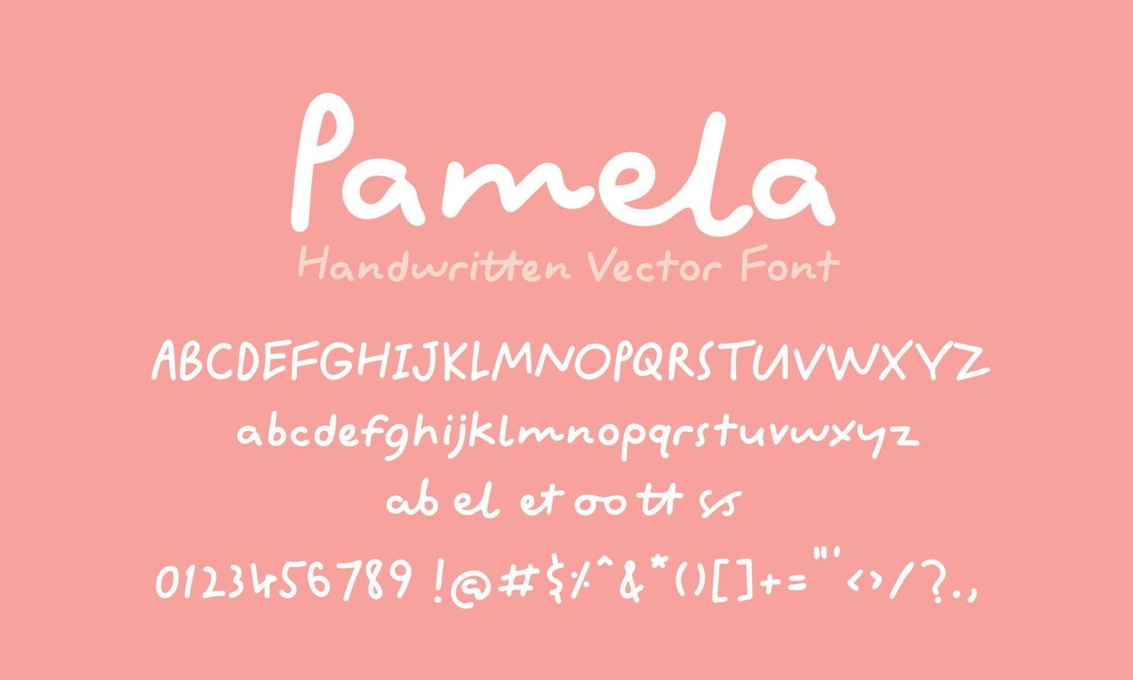 Pamela-Alphabet-Vektor, handgeschriebene Schrift, süße Schrift. vektor