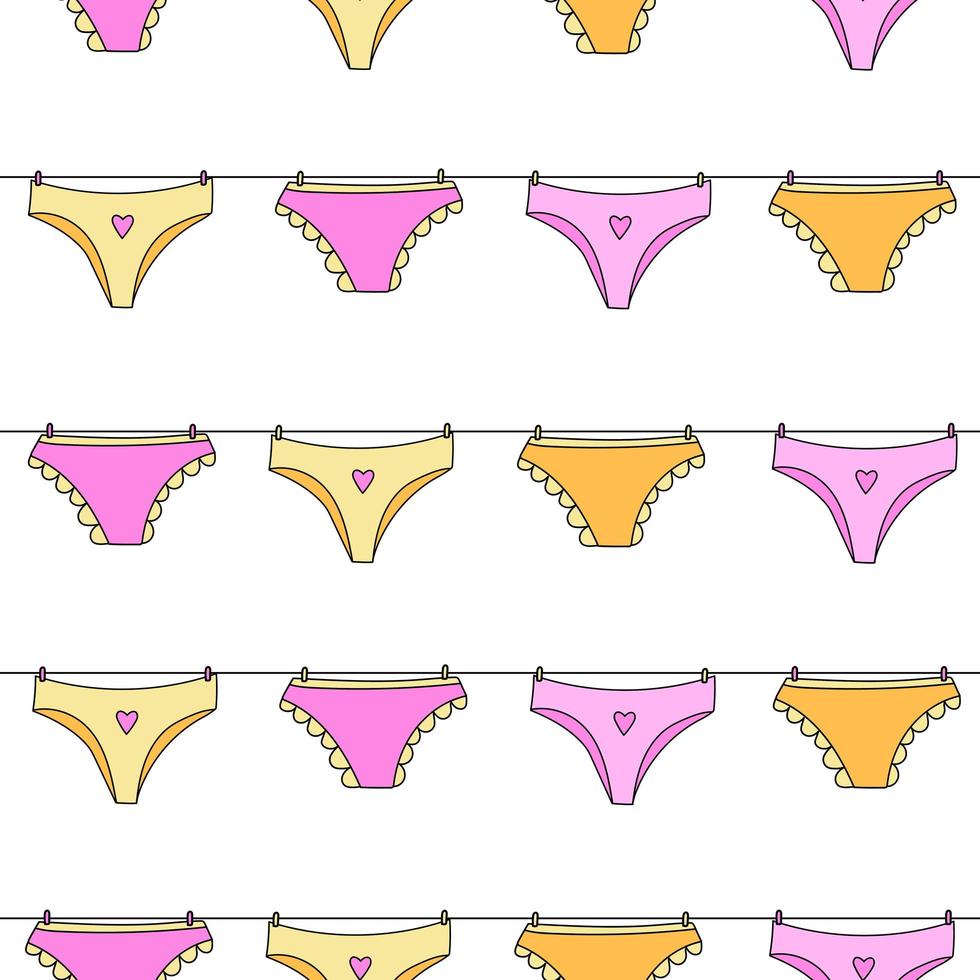 seamless mönster med handritade kvinnliga underkläder hängande på klädstreck. vektor