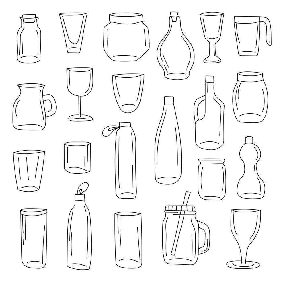 flaskor doodle Ikonuppsättning. glaskruka vektor illustration samling