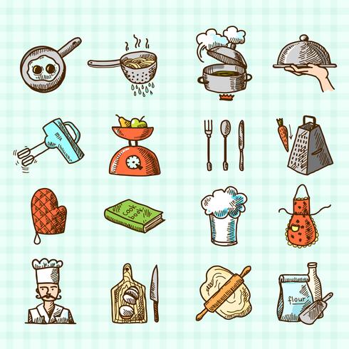Matlagning ikoner skiss vektor