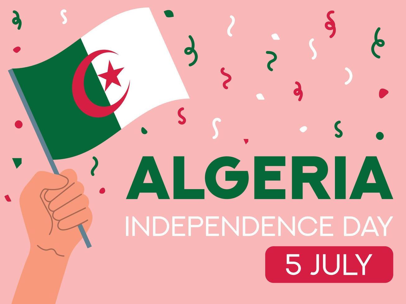 algeriet oberoende dag 5 juli. algeriet flagga i hand. hälsning kort, affisch, baner mall vektor