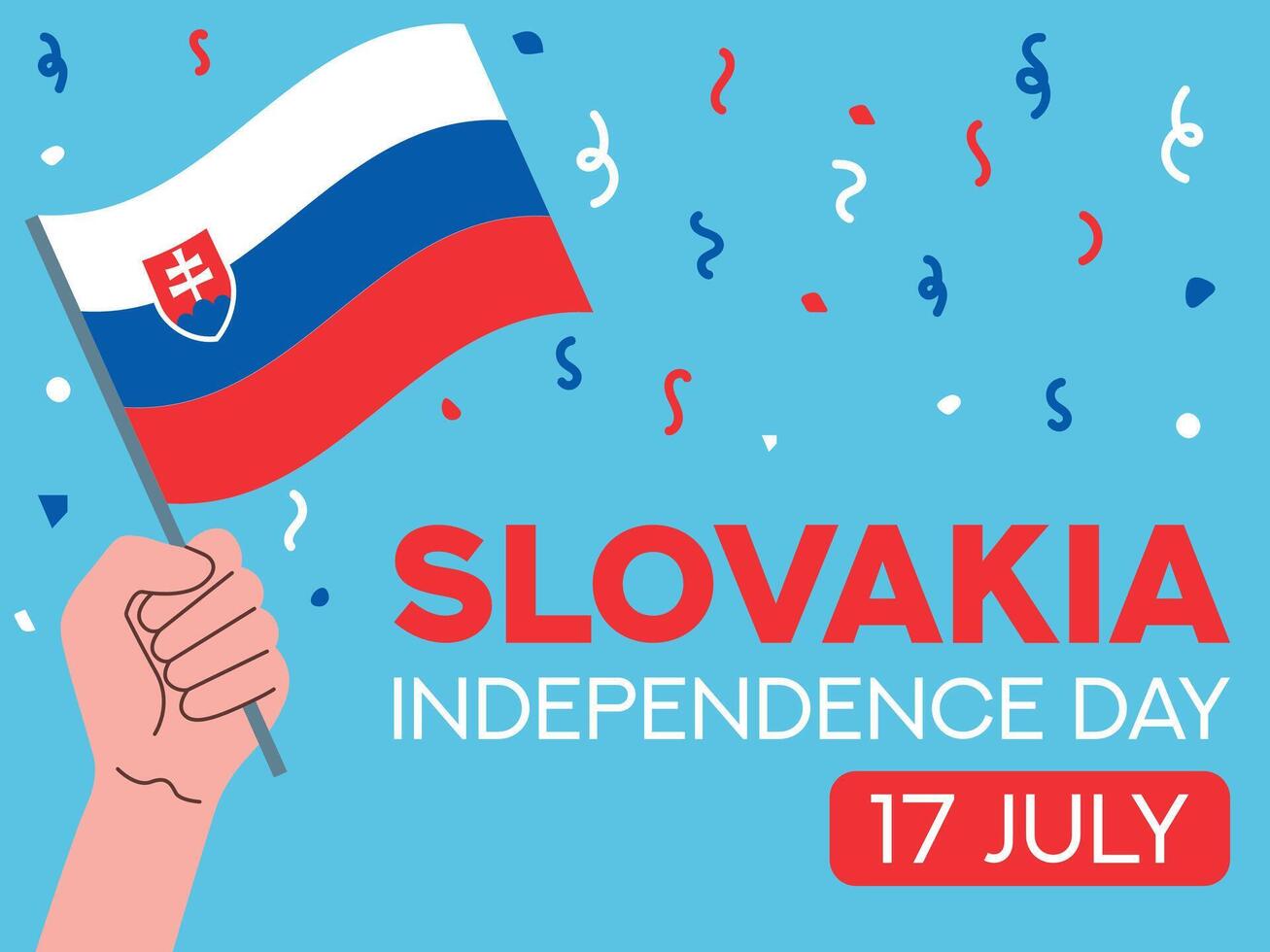 slovakia oberoende dag 17 juli. slovakia flagga i hand. hälsning kort, affisch, baner mall vektor