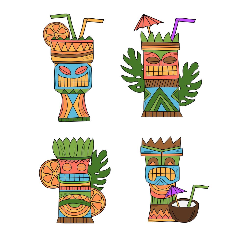 vektor tiki cocktails - illustration set isolerad på vit bakgrund