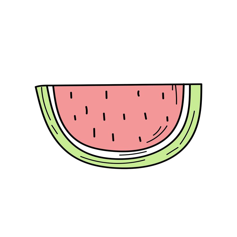 vattenmelon doodle ikon. enkel handritad vattenmelonikon på vitt vektor