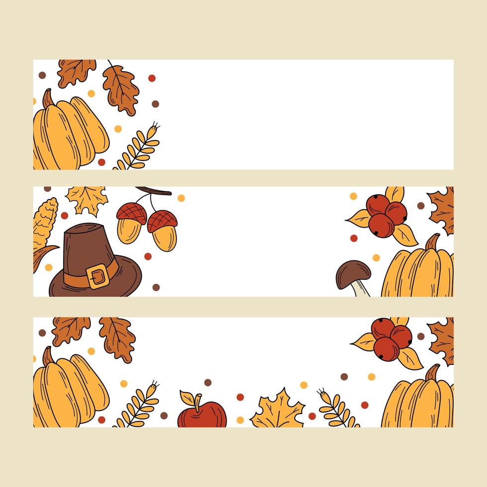 handritad thanksgiving banner design. julkort i doodle stil vektor