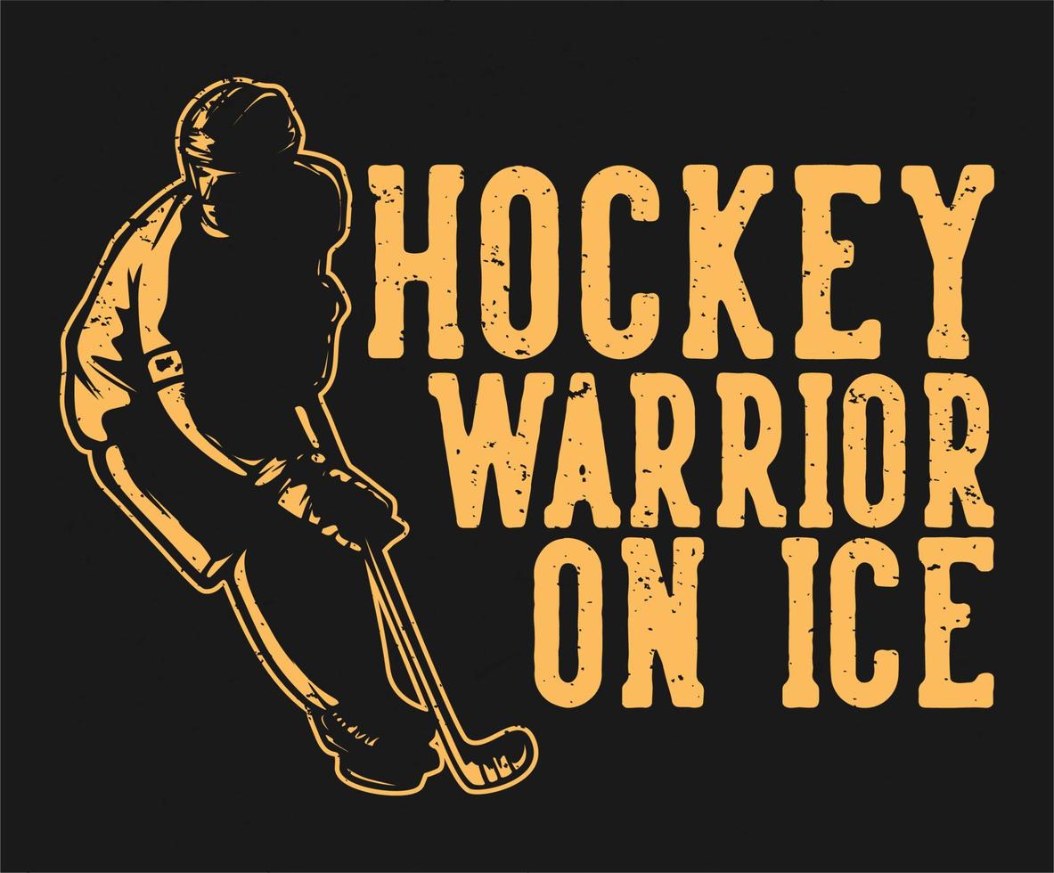 t-shirt design hockey krigare på is med hockeyspelare vintage illustration vektor