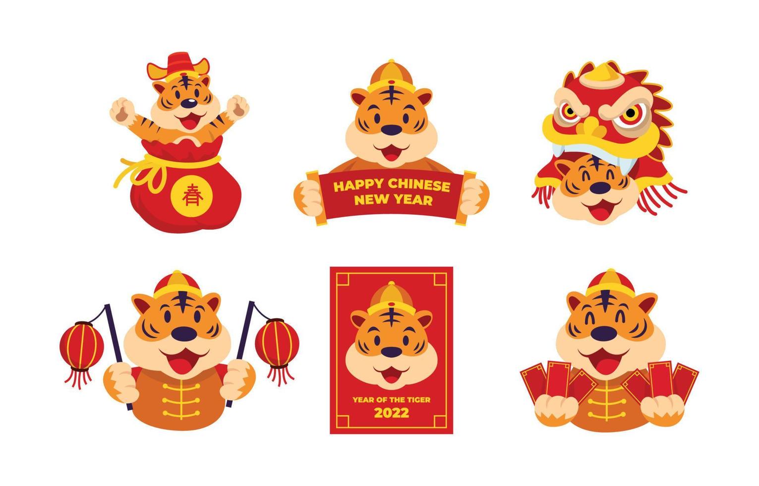 Jahr des Tigers Chinesisches Neujahr Aufkleberset vektor