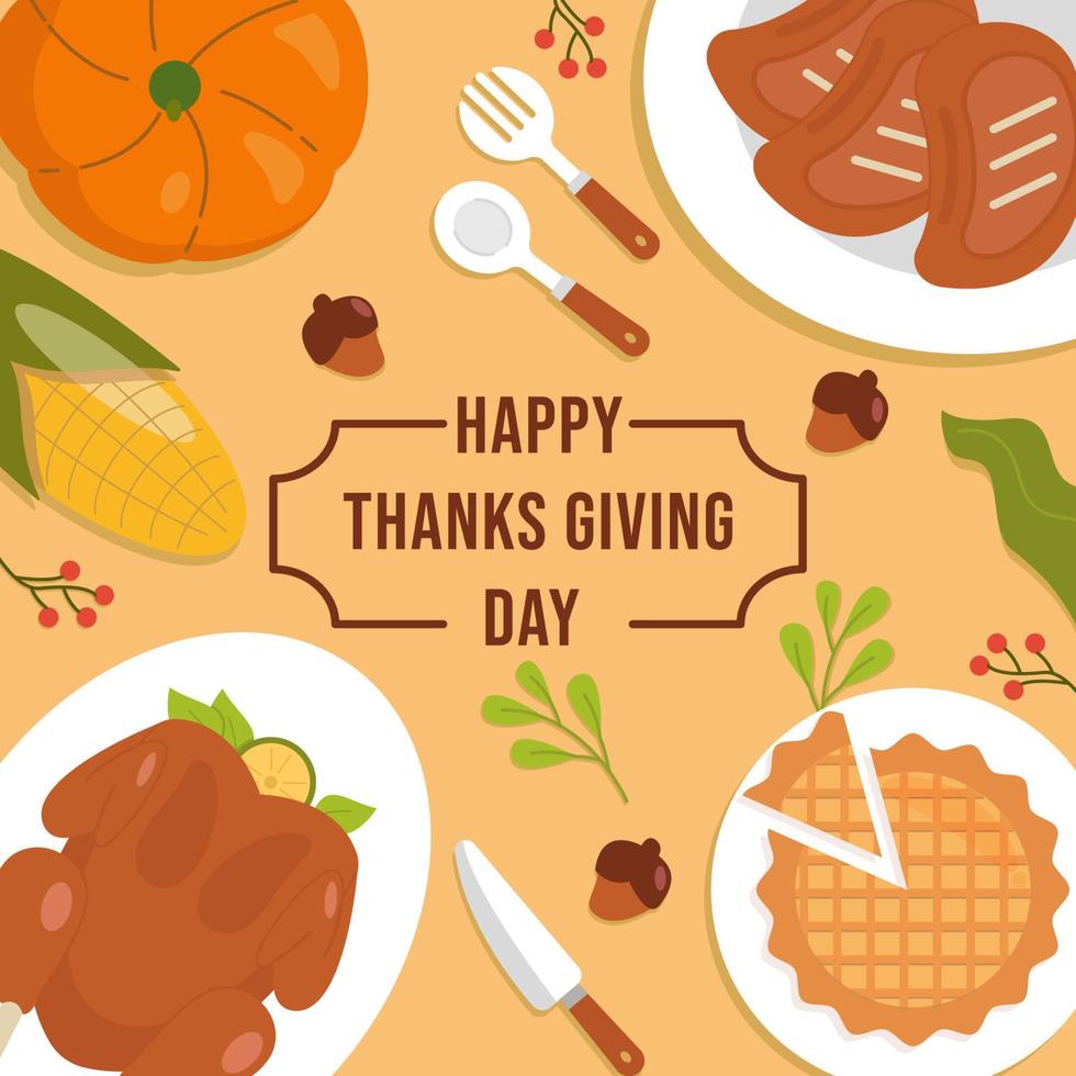flaches handgezeichnetes Essen für Thanksgiving-Party vektor