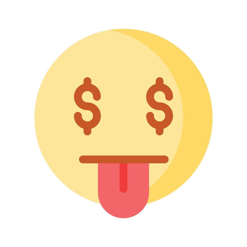 rik emoji design, girig uttryck, dollar tecken på tunga vektor