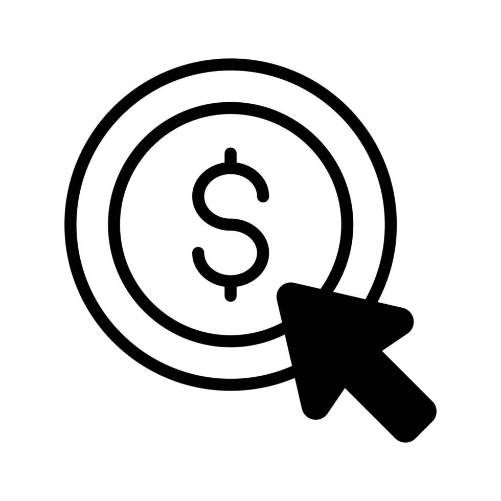 dollar mynt med pekande pil begrepp av betala per klick, ppc ikon design vektor