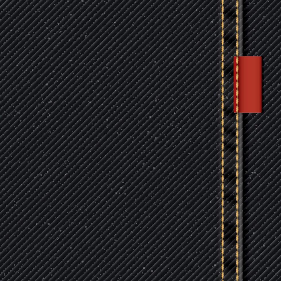 Denim Jean schwarz Farbe Textil- Muster aquare Hintergrund mit Gold Nähte, Falte und Etikett Illustration. vektor