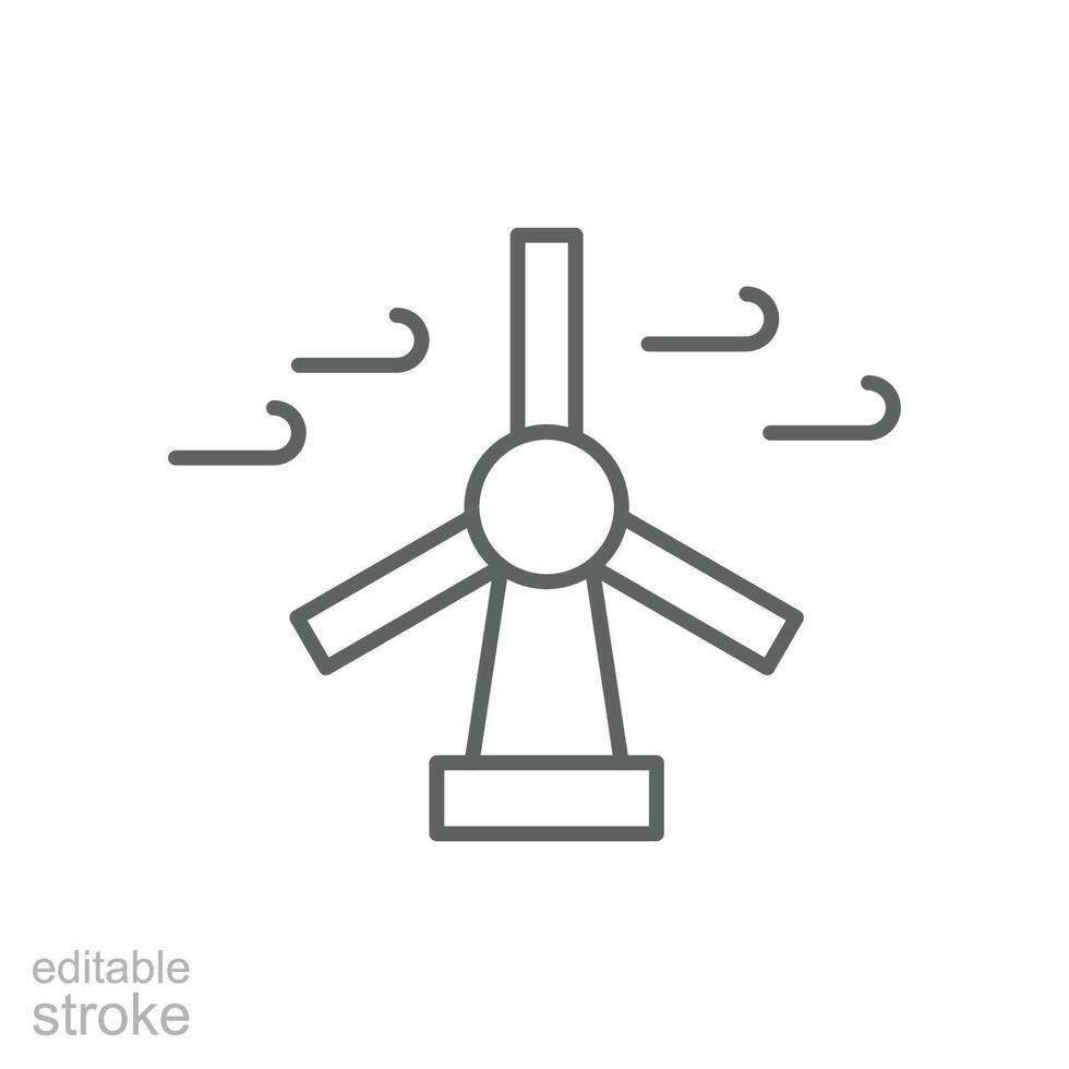 Wind Turbine Symbol. einfach Gliederung Stil. Wind Leistung, Generation, Solar, Anlage, Wasser, Fabrik, elektrisch, verlängerbar Energie Konzept. dünn Linie Symbol. isoliert. editierbar Schlaganfall. vektor