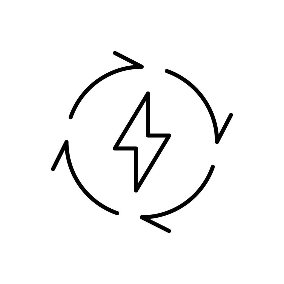 verlängerbar Energie Symbol. einfach Gliederung Stil. Zyklus, Elektrizität, Design, Pfeil, Kreis, Blitz, elektrisch, recyceln Energie Konzept. dünn Linie Symbol. isoliert. vektor