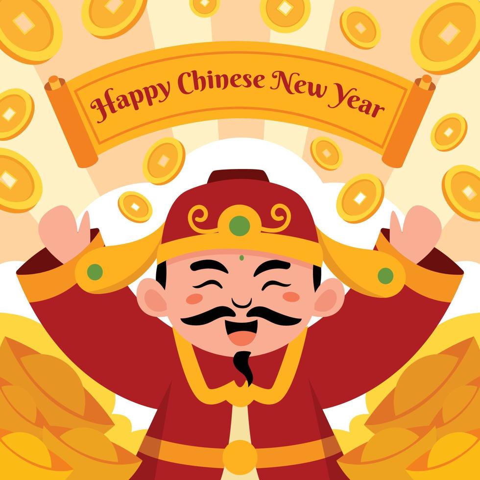 firar kinesiskt nyår med rikedomens gud vektor