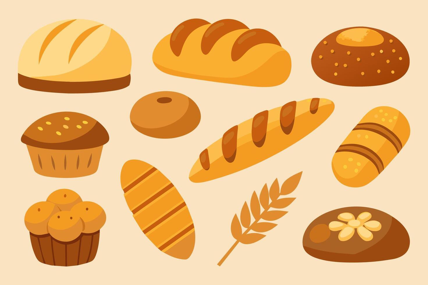 en uppsättning av kakor, bröd, baguetter, rullar, bakverk och Övrig bakad varor. begrepp för bageri eller Kafé meny design silhuett design med vit bakgrund och illustration på vit bakgrund vektor