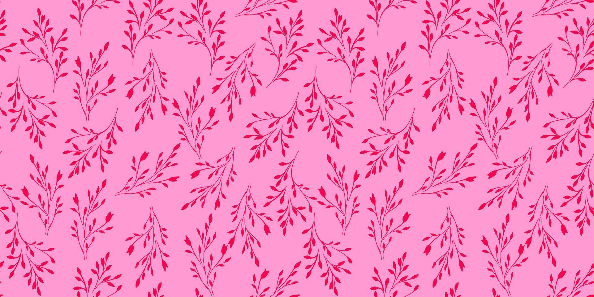 rosa enkel sömlös mönster med försiktigt mycket liten grenar och små löv. abstrakt liten blommig stjälkar utskrift. hand teckning. prydnad tvåfärgad för mönster, tyg, textilier, omslag vektor