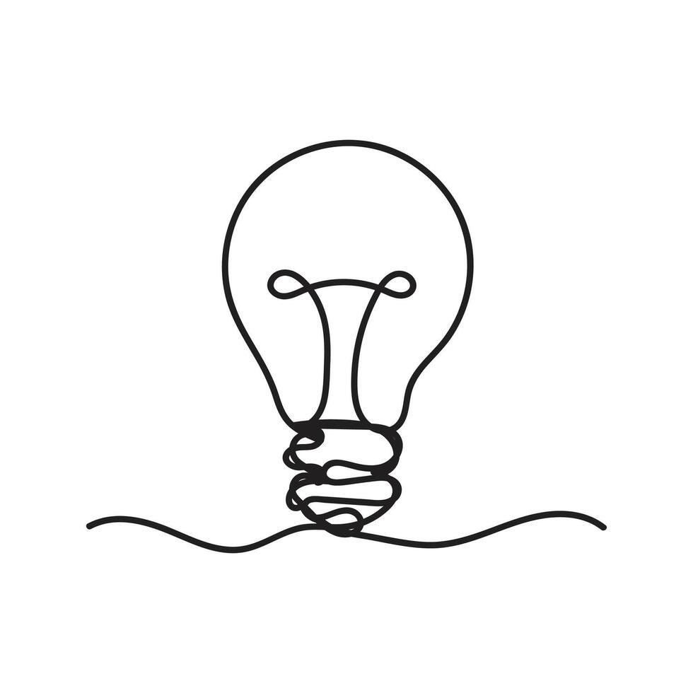 enda kontinuerlig ett linje konst aning ljus Glödlampa. kreativ lösning lagarbete lampa begrepp minimal linje konst design, ljus skiss översikt teckning illustration vektor