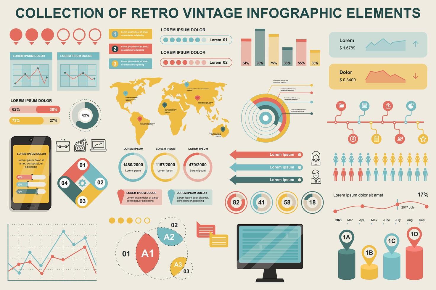 bündeln Jahrgang Infografik Elemente Daten Visualisierung Design Vorlage. können Sein benutzt zum Schritte, Geschäft Prozesse, Arbeitsablauf, Diagramm, Flussdiagramm, Zeitleiste, Marketing Symbole, retro Infografiken. vektor