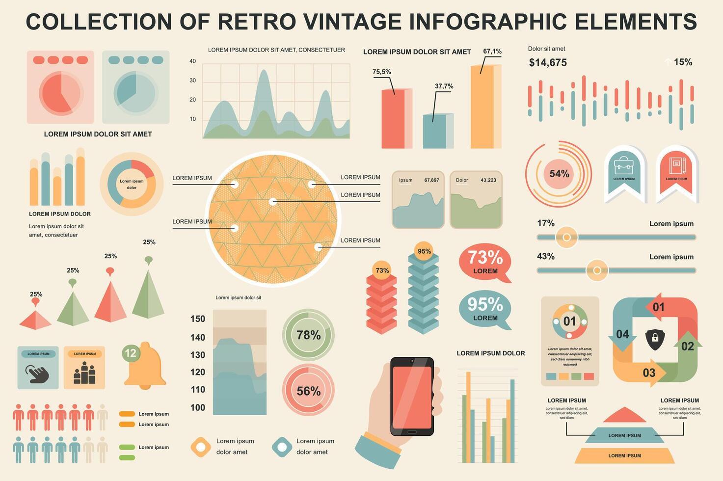 bündeln Jahrgang Infografik Elemente Daten Visualisierung Design Vorlage. können Sein benutzt zum Schritte, Geschäft Prozesse, Arbeitsablauf, Diagramm, Flussdiagramm, Zeitleiste, Marketing Symbole, retro Infografiken. vektor