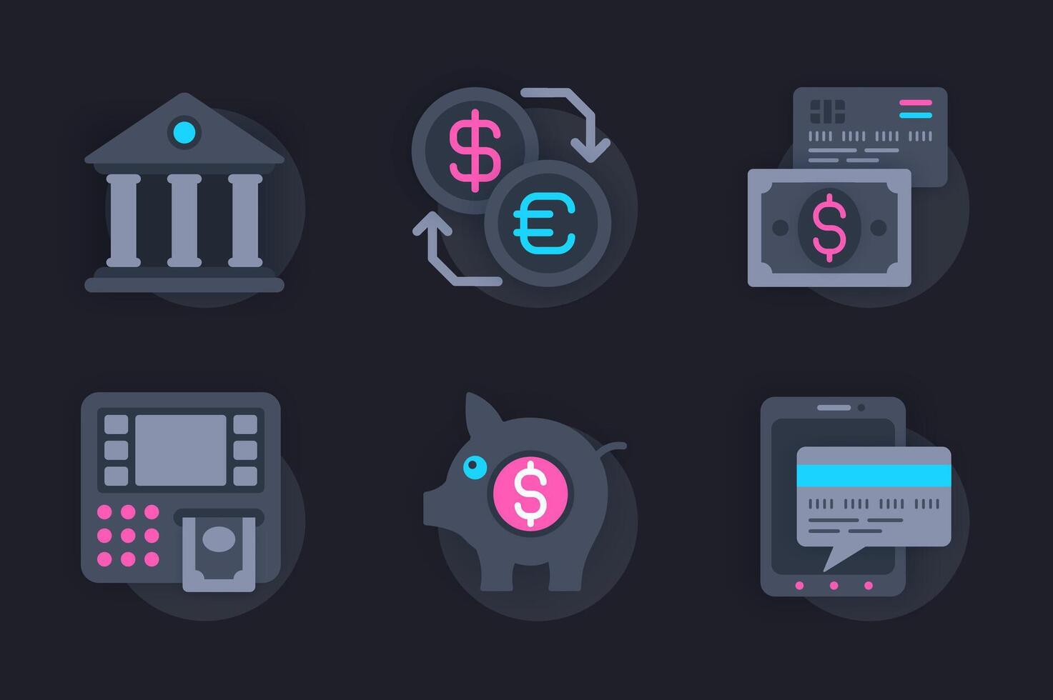 finansiera webb begrepp av 3d papper ikoner uppsättning. packa platt piktogram av finansiell tjänster i Bank och mobil appar, valuta utbyta, kontanter överföra, besparingar. element för hemsida i mörk stil vektor