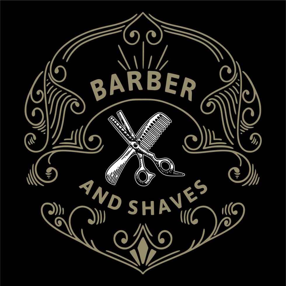 Friseur und Rasur klassisches dekoratives Vintage-Logo und Illustration vektor