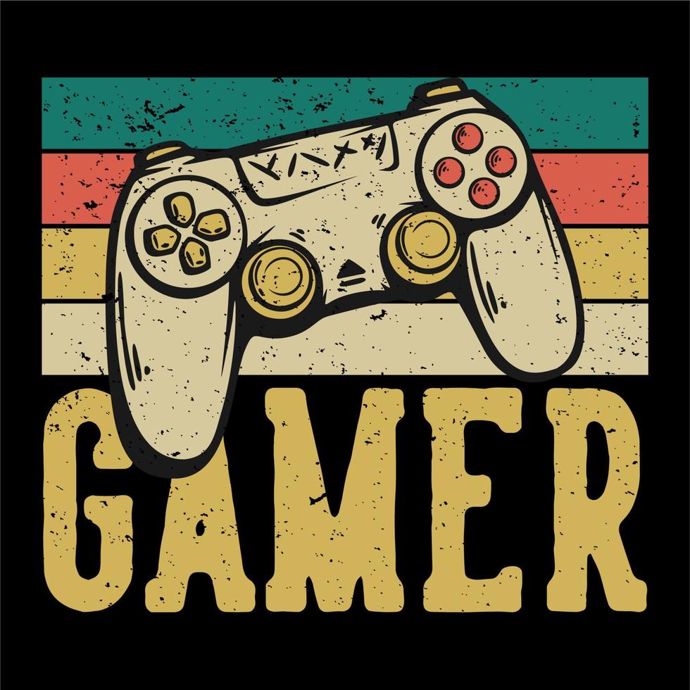 T-Shirt-Design-Gamer mit Gamepad-Vintage-Illustration vektor