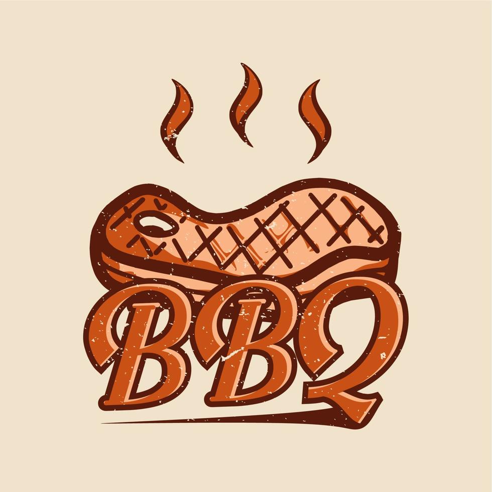 t-shirt design bbq med grillat kött vintage illustration vektor