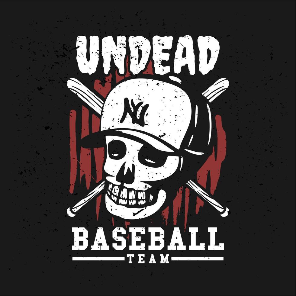 T-Shirt Design untote Baseballteam mit Schädel Vintage Illustration vektor